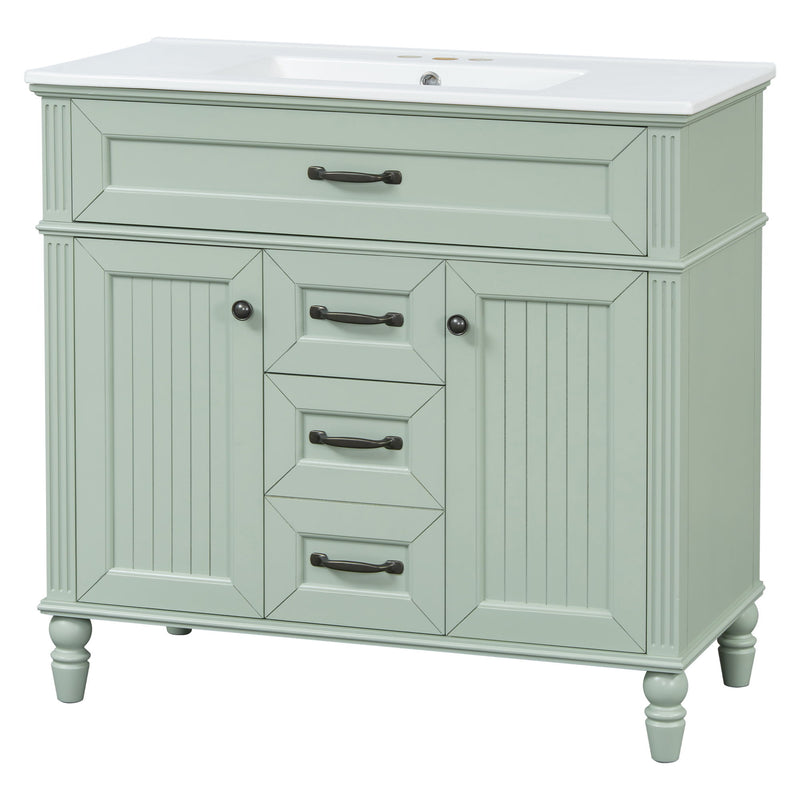 Bathroom Vanity With Sink, Flip-Out Top Drawer, Soft Close Doors, 2 Storage Drawers