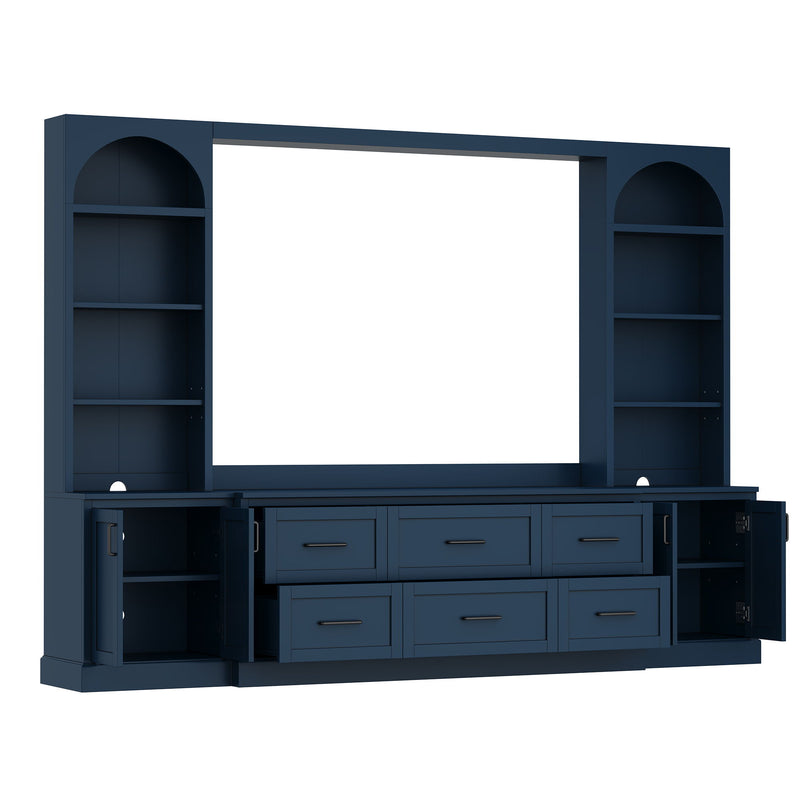 Arched Entertainment Center Wall Unit With 6 Drawers, Large TV Stand With Bookshelves