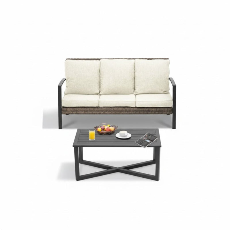 2 Piece Patio Set With Cushions & Coffee Table