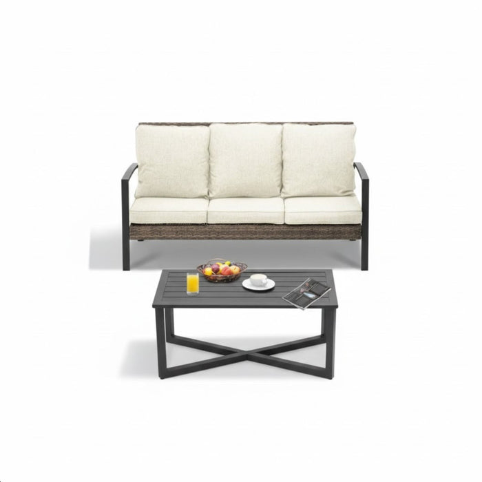2 Piece Patio Set With Cushions & Coffee Table