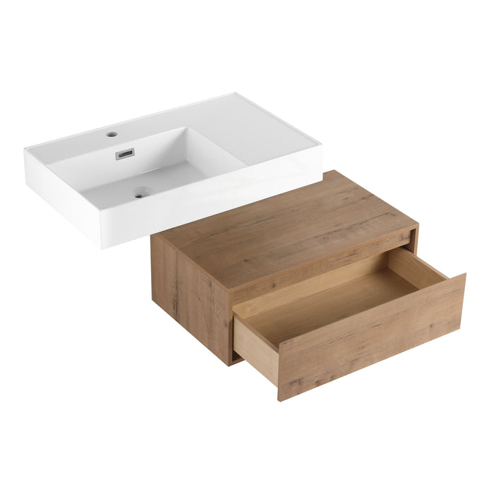 Modern Wall Mounted Bathroom Vanity With Resin Sink And Soft Close Drawer - Imitative Oak