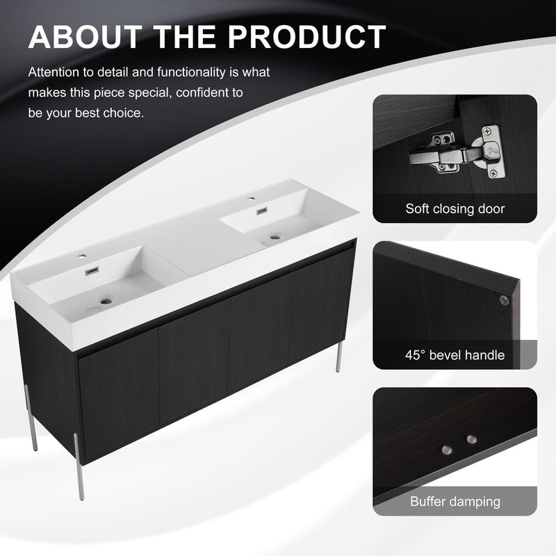 Freestanding Bathroom Vanity With Resin Sink And Storage Cabinet