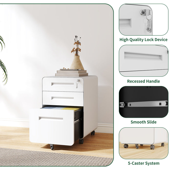 3-Drawer Mobile File Cabinet With Lock, On Casters, Holds A4/Letter Files