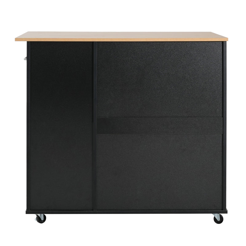Mobile Kitchen Cart With Storage With 2 Doors, 3 Drawers & Adjustable Shelf - Black / Natural