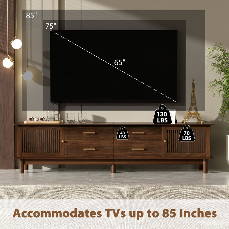 TV Stand For 85" TVs, 4 Smooth Glide Drawers - Walnut