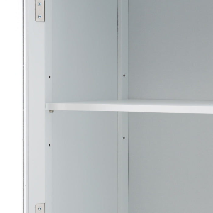 Tall Bathroom Storage Cabinet With Glass Doors, Free-Standing, Two Drawers, And Adjustable Shelves, Board, Painted Perfect For Displaying Your Favorite Items