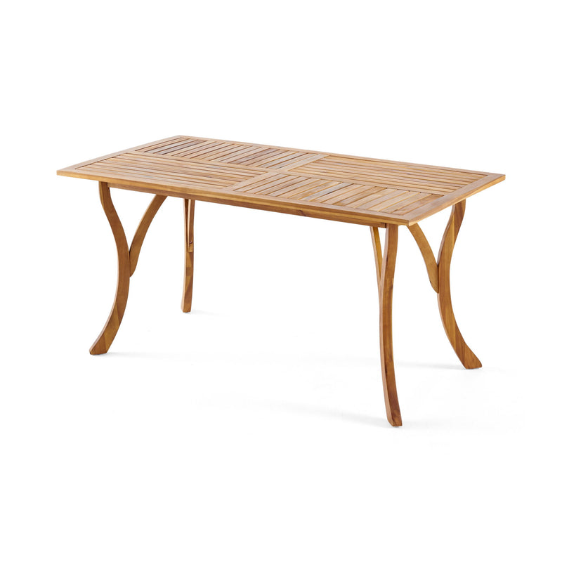 Outdoor Rectangular Table With Curved Legs And Perpendicular Wooden Slats Table Top
