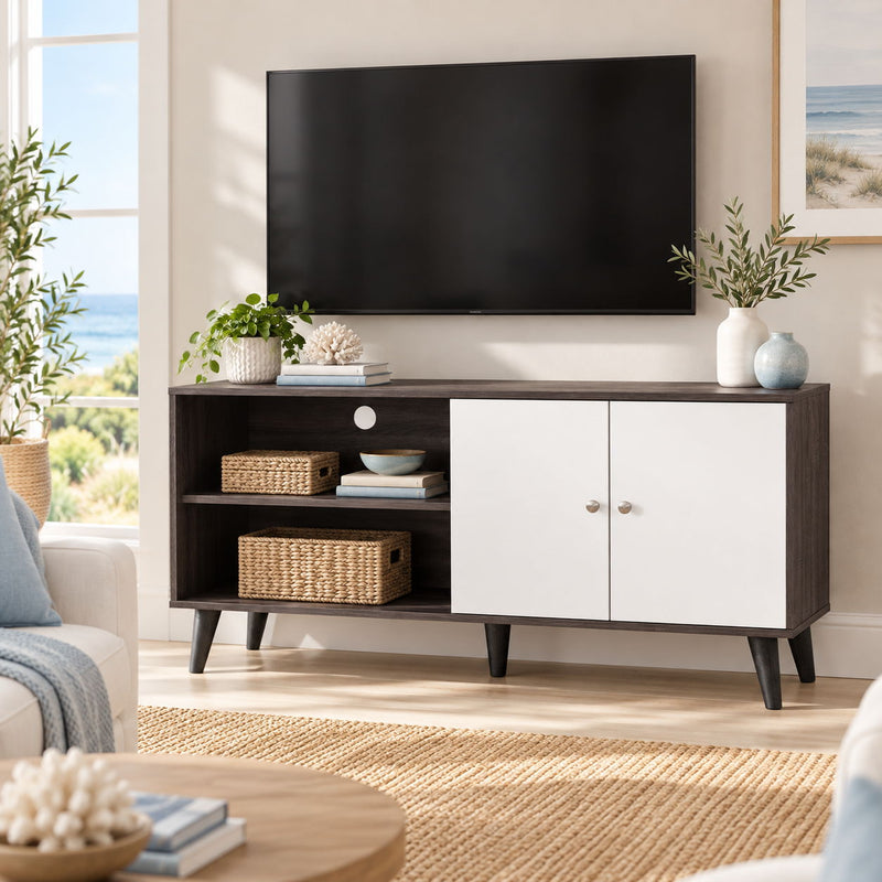 Amidon - TV Stand, With 2 Storage Shelves And 1 Cabinet