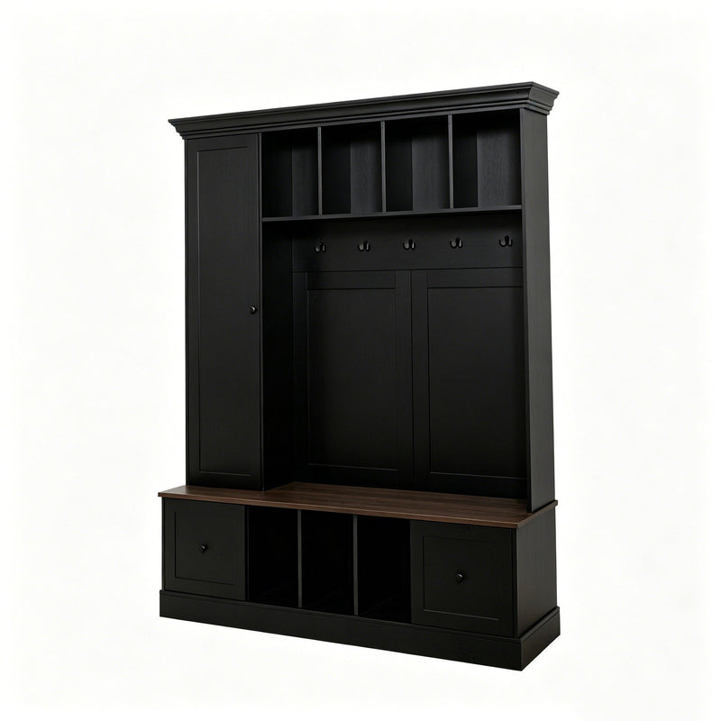 Hall Tree With Shoe Storage Bench, Entryway Coat Rack With 5 Hooks