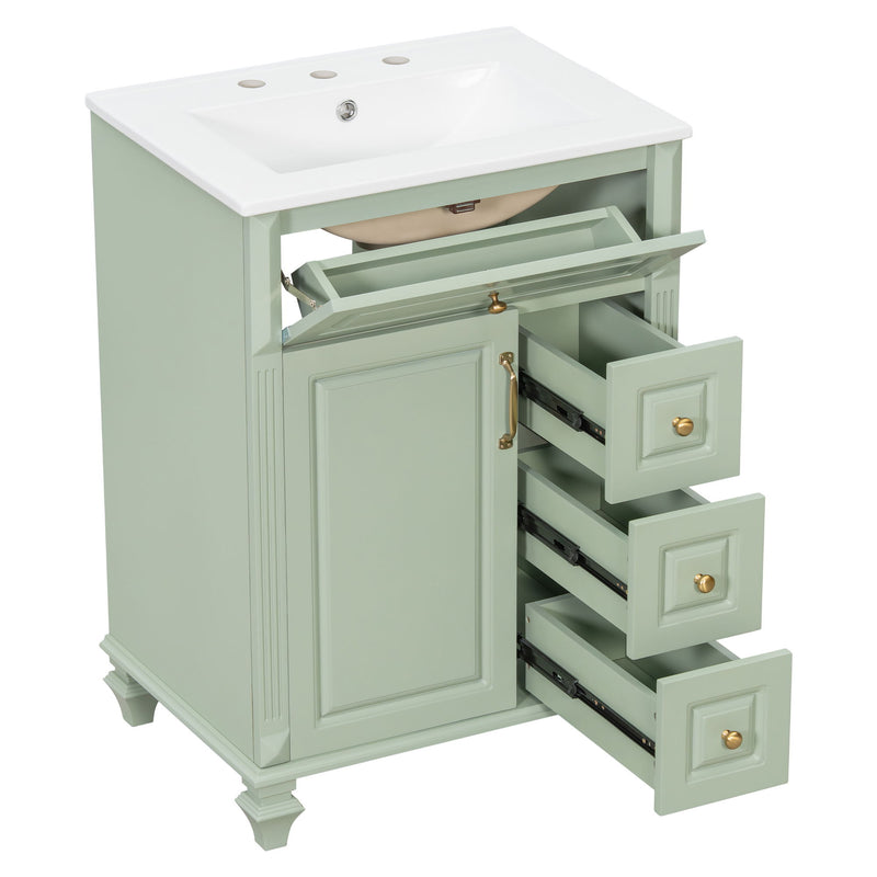 Freestanding Bathroom Vanity With Sink, 3 Drawers & Flip-Out Drawer