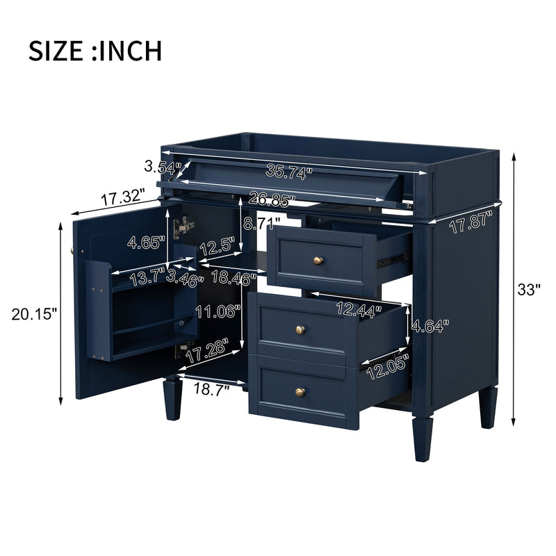 Bathroom Vanity With 2 Drawers And Tip-Out Drawer, Storage Cabinet