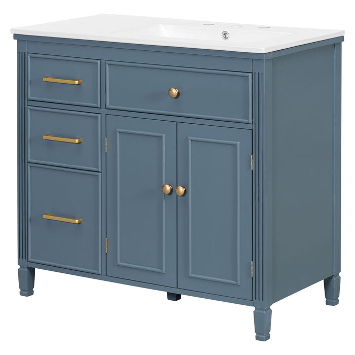 Bathroom Vanity With Sink, 1 Tip Out Drawer, 3 Side Drawers, Adjustable Shelf