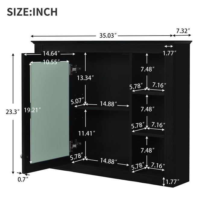 Bathroom Vanity With Mirror Cabinet, Single Sink With 2 Soft Closing Doors And 4 Drawers