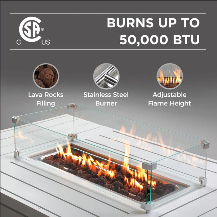 Rectangular Propane Fire Pit Table With Burner, Lava Rock, Waterproof Cover