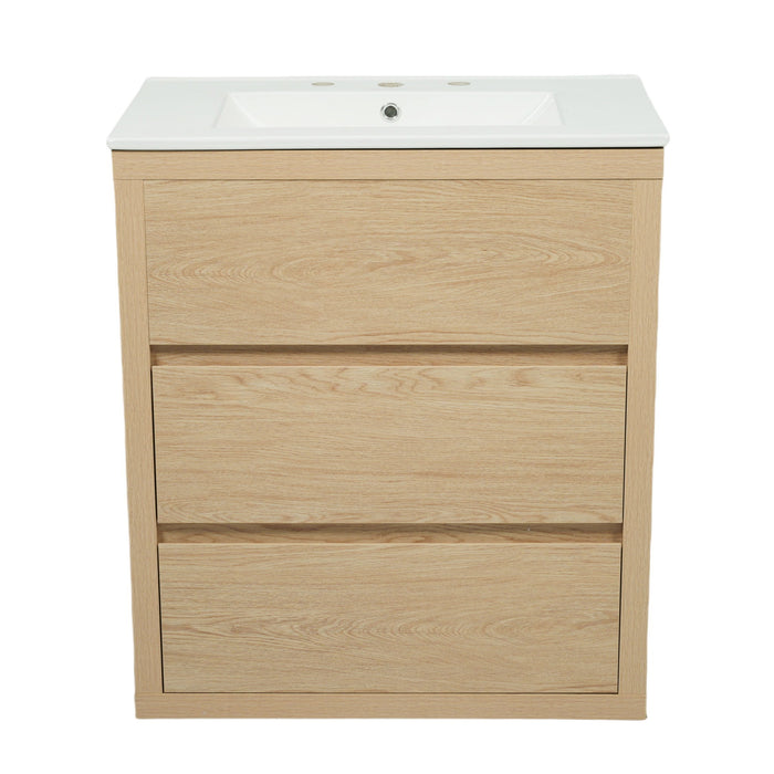 Freestanding Bathroom Vanity With Ceramic Sink, 2 Full Extension Drawers