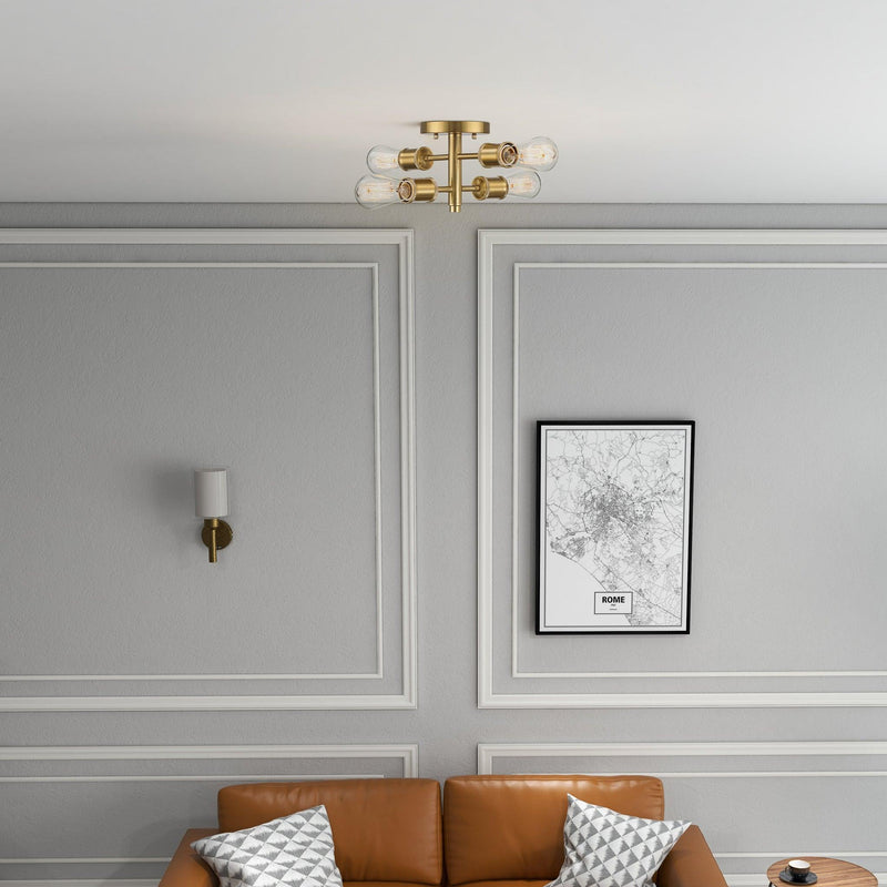 Ephemeral - 4 Lights Semi Flush Mount Ceiling Pendant - Antique Brass / Clear / Gold