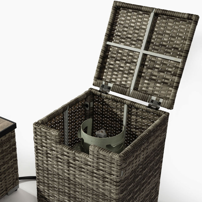 32" Propane Gas Fire Pit Table With Propane Tank Cover, 50000 Btu Rectangular Steel Fire Pit With Beautiful Wicker Base