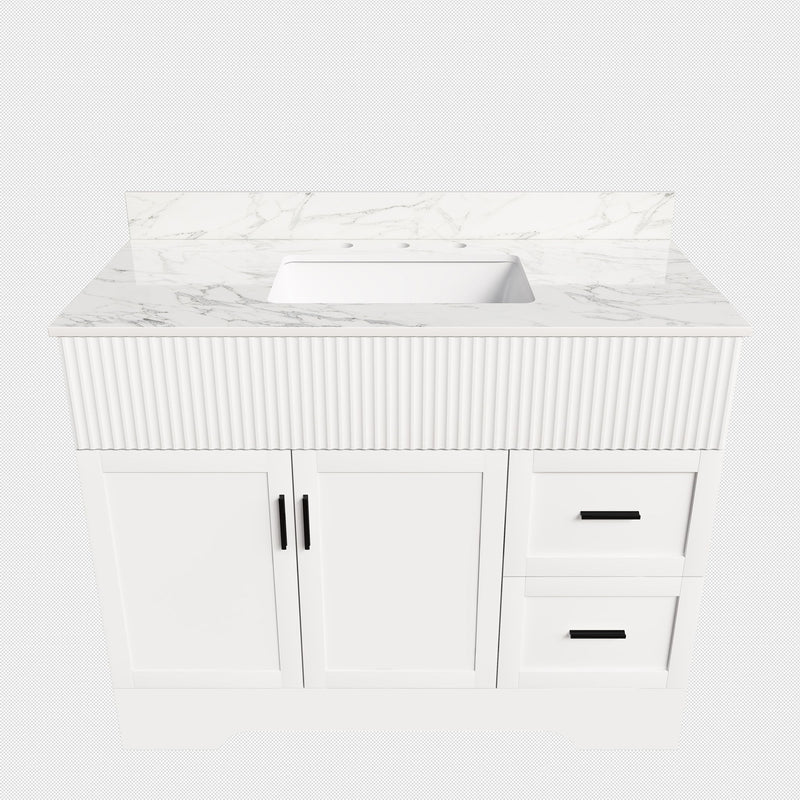 Bathroom Vanity Set, Fluted Cabinet, Soft Close Doors, 3 Faucet Holes, Sink Included - White