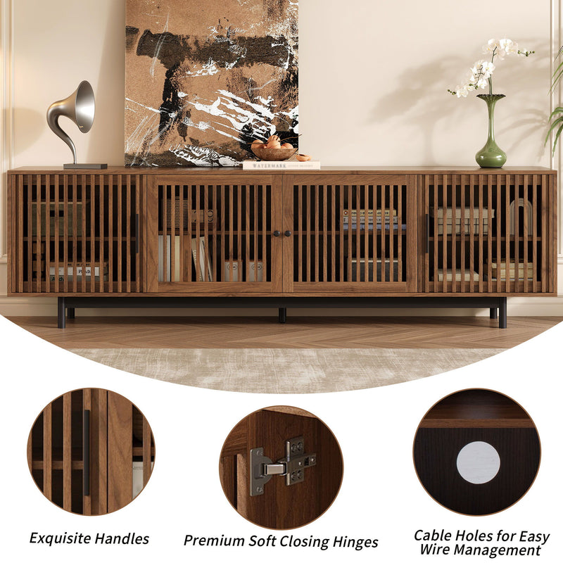 TV Stand For TVs, Entertainment Center With Closed Storage & Cable Management, Soft Closing Hinges - Walnut