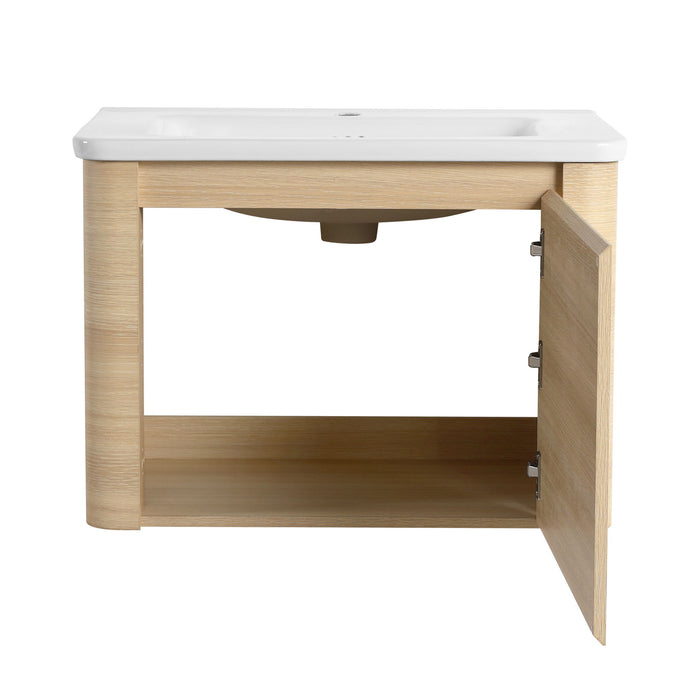 Wall Mounted Bathroom Vanity With Sink And Storage Shelves, Soft Close Doors