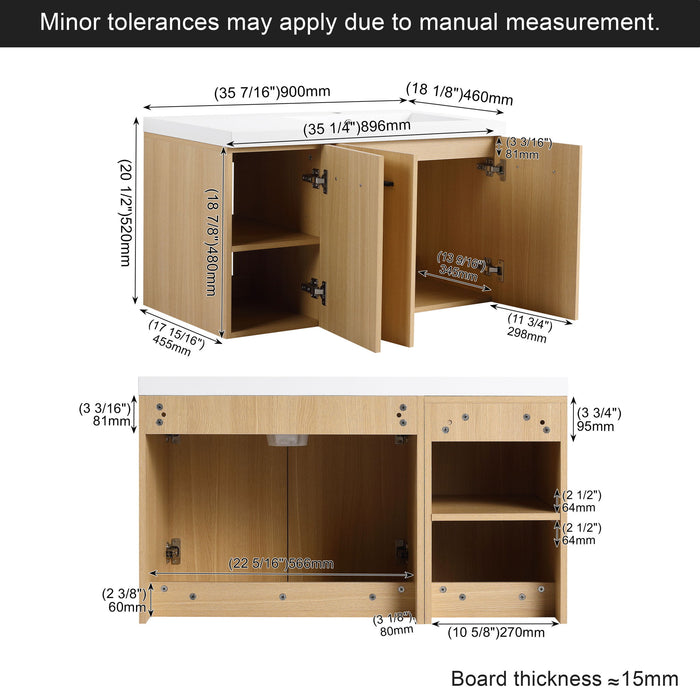 Wall Mounted Floating Bathroom Vanity With Sink, 3 Door Modular Cabinet