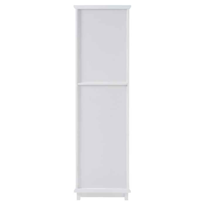 Tall Bathroom Storage Cabinet With Glass Doors, Free-Standing, Two Drawers, And Adjustable Shelves, Board, Painted Perfect For Displaying Your Favorite Items
