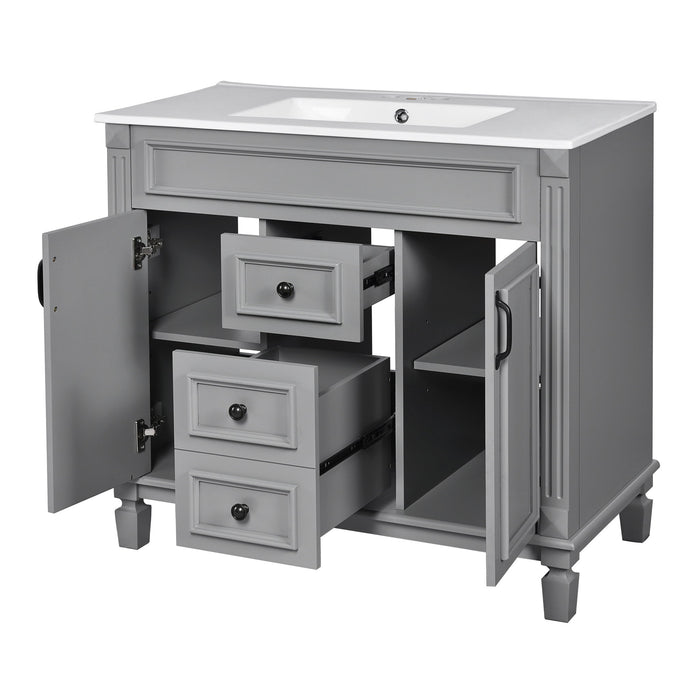 Bathroom Vanity With Top Sink, Mirror Cabinet, 2 Soft Closing Doors & 2 Drawers