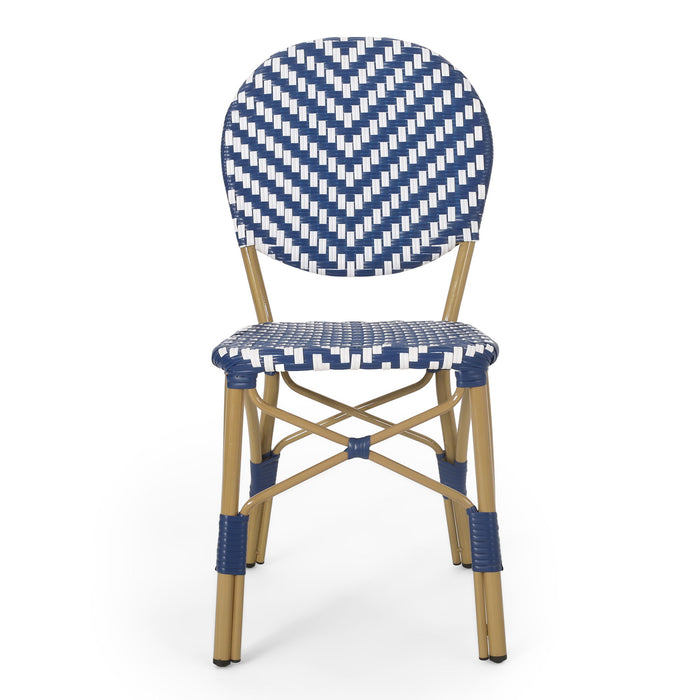 Outdoor Rattan And Aluminum French Armless Bistro Chairs Set - Navy Blue