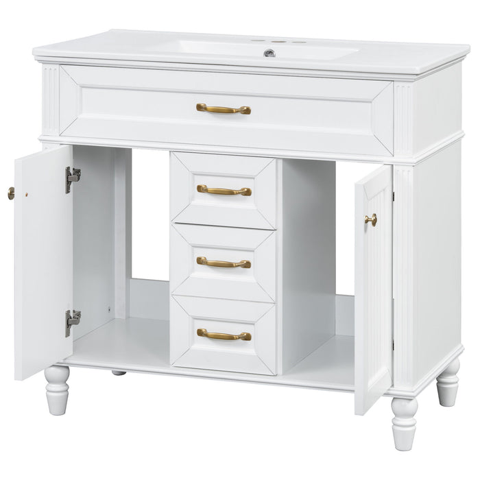 Bathroom Vanity With Sink, Flip-Out Top Drawer, Soft Close Doors, 2 Storage Drawers