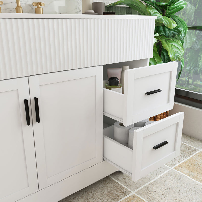 Bathroom Vanity Set, Fluted Cabinet, Soft Close Doors, 3 Faucet Holes, Sink Included - White