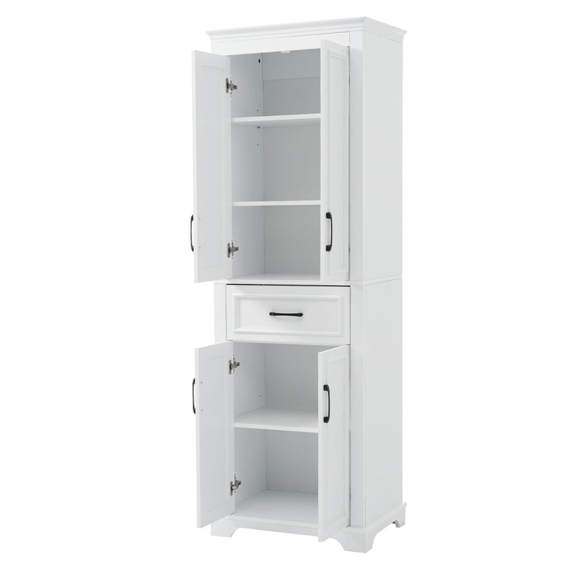 Freestanding Bathroom Vanity, Elegant Design With 4 Doors & 1 Drawer, Adjustable Shelves, Damping Hinges - White