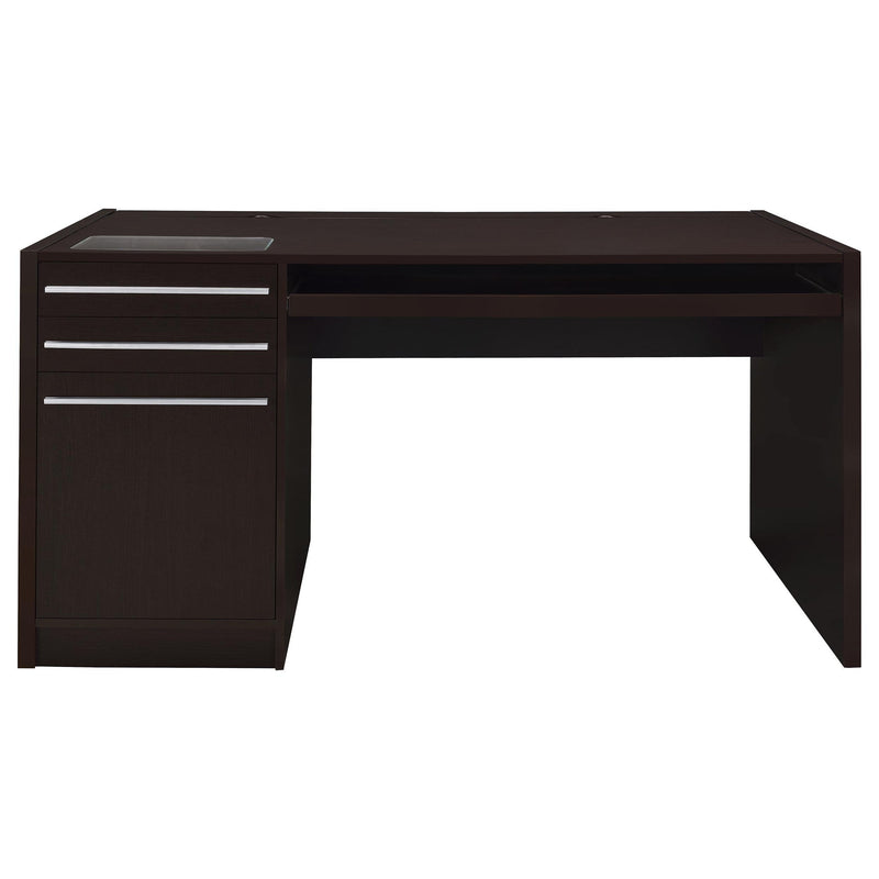 Halston - 3 Drawer Office Computer Desk With Keyboard Tray - Cappuccino