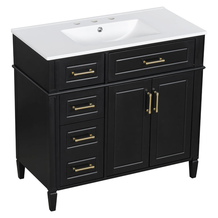 Bathroom Vanity With Sink, 4 Drawers, 2 Doors