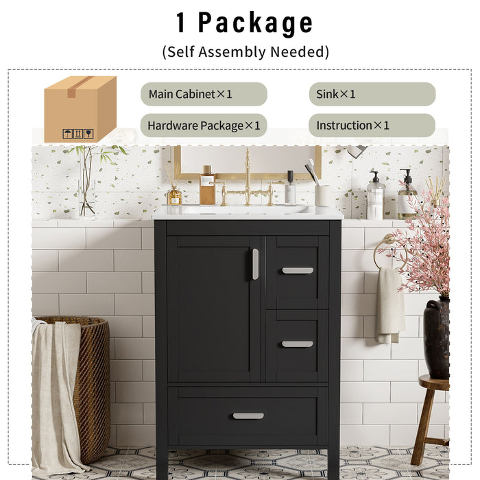 Bathroom Vanity With Sink, Soft-Close Doors, Double-Layer Shelf And 3 Drawers