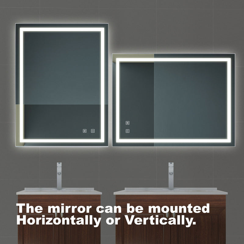 Bathroom Vanity Rectangle Mirror With Front Lighting, Anti Fog, Dimmable, Smart Memory Function