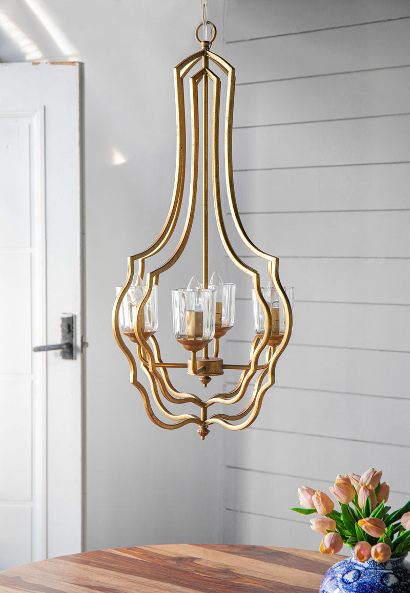 4 Light Metal Chandelier, Hanging Light Fixture With Adjustable Chain For Kitchen, Bulb Not Included - Gold