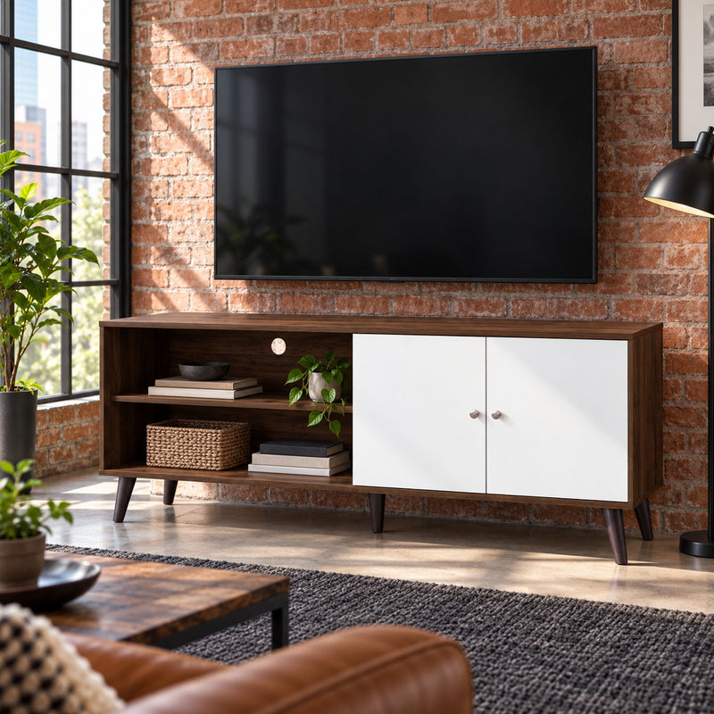 Amidon - TV Stand, With 2 Storage Shelves And 1 Cabinet