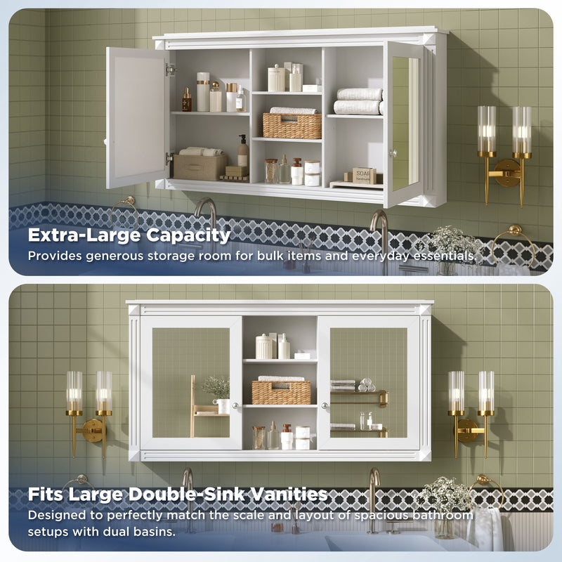 Modern Wall-Mount 2 In 1 Mirror Cabinet With Adjustable Shelves, Soft-Closing Hinges