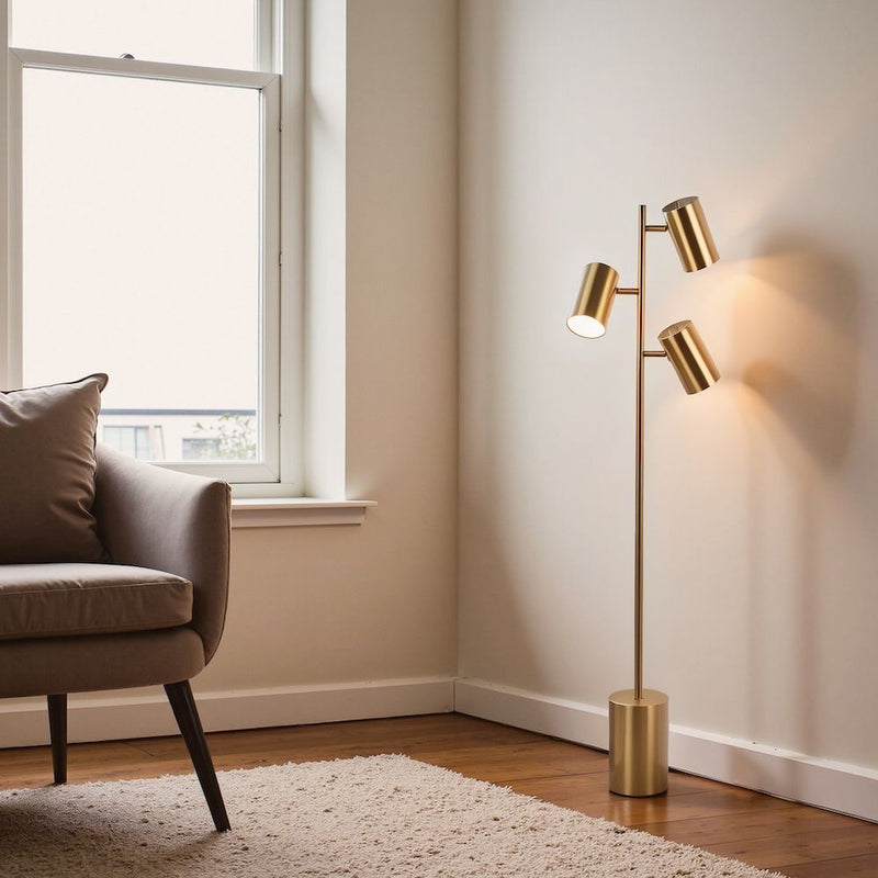 Harmony - Floor Lamp With Rotary Switch Triple Spots Block Base - Gold