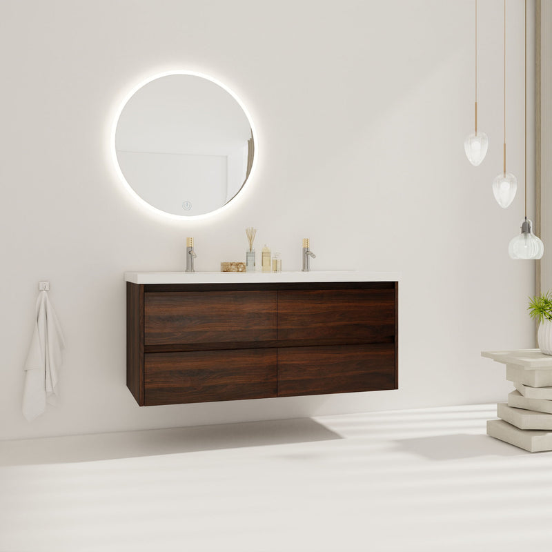 Modern Floating Bathroom Vanity With Dual Resin Sink, Soft Close Drawers