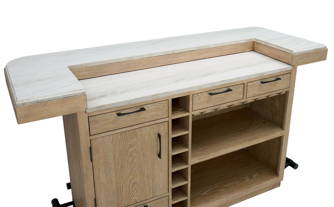 Escape - Dining Bar With 2 Upholstered Swivel Barstools - Glazed Natural Oak / Black Metal Trim