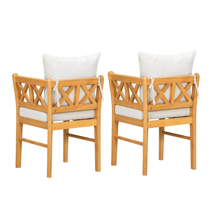 Farmhouse Modern Dining Corner Chairs (Set of 2) With Handwoven Rattan Backrests And Solid Wood Legs - Natural / White