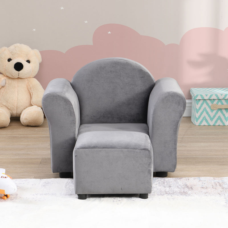 Kids Recliner Chair, Kids Upholstered Couch With Ottoman - Dark Gray