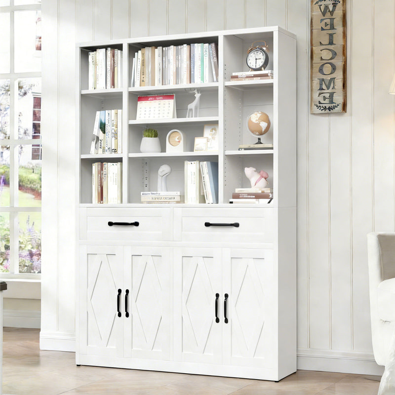Industrial Bookcase Tall With Adjustable Shelves, Drawers & Doors
