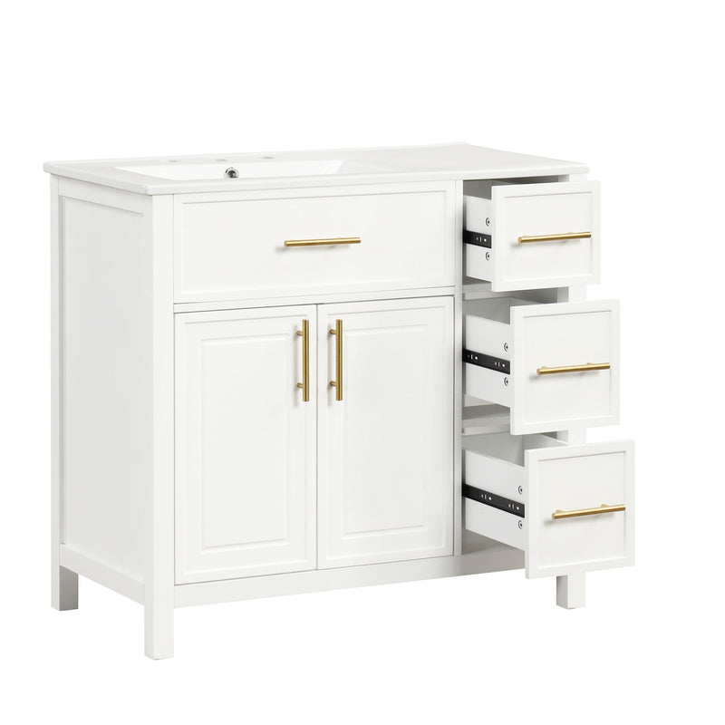 Modern Bathroom Vanity With Sink Top, 2 Doors And 3 Drawers