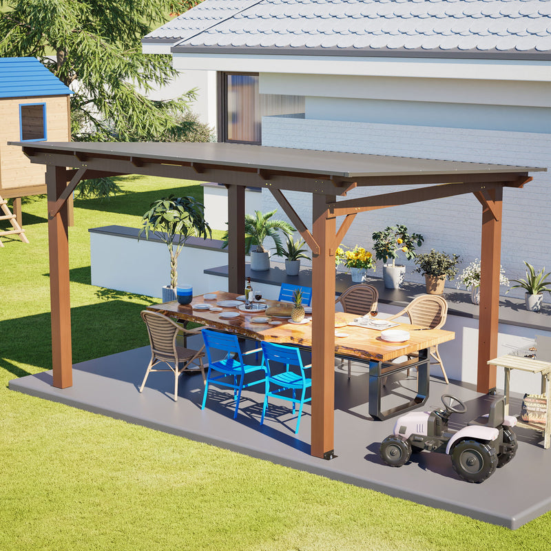 13 X 10 Ft Gazebo With Roof, Spacious Outdoor Patio Shade Structure For Backyard & Garden - Brown