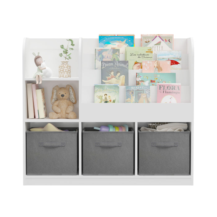Bookcase And Bookshelf With 3 Collapsible Drawers, Multifunctional Display Stand