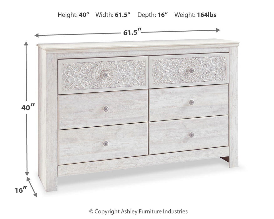 Paxberry - Six Drawer Dresser - Medallion Drawer Pulls - Whitewash