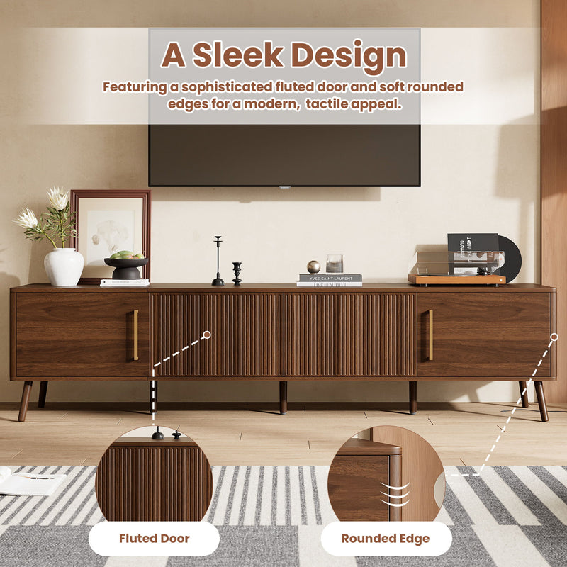 TV Stand For TVs Up To 85" With Fluted Door, Cable Management, Soft-Closing Hinges - Walnut