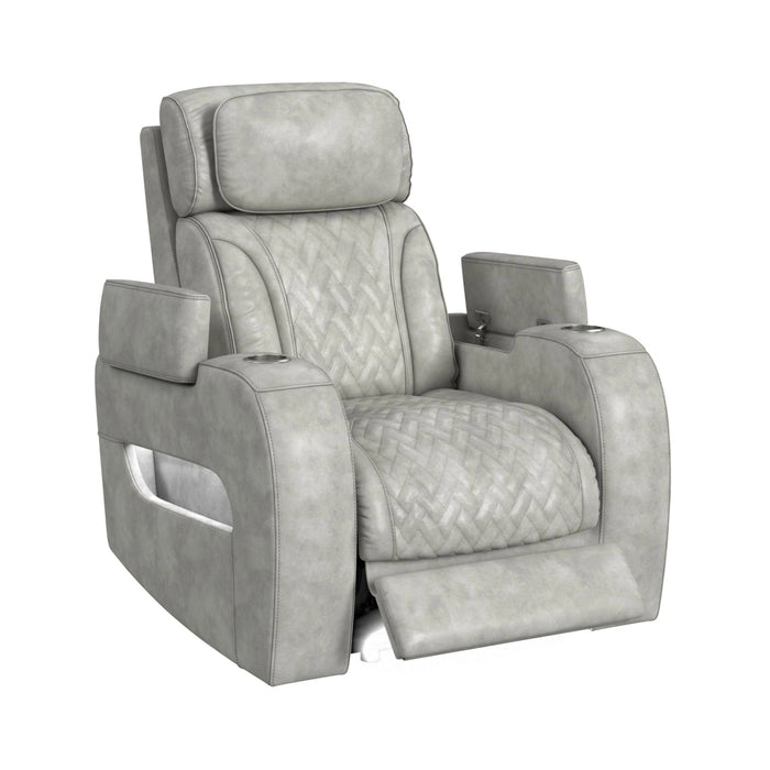 Prime Time P3 3PC Living Room Set with 7 Colors LED in Leather Gel Light Grey-Sofa, Loveseat & Recliner